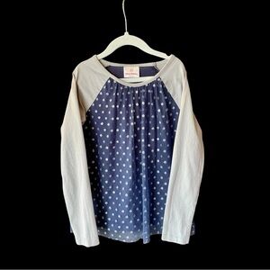 Hanna Andersson Navy Blue & Silver Polka Dot Long Sleeve Soft Tulle Overlay Tee